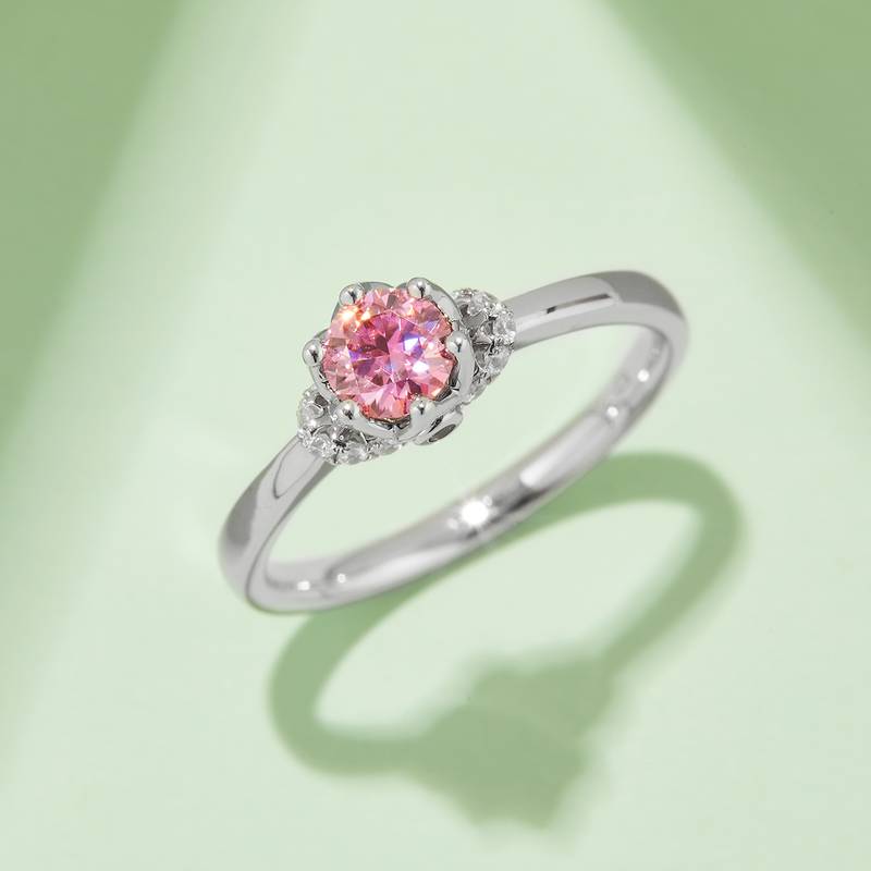 直臂加冕S925银镀白金MoissaniteWomen's Ring50分D级